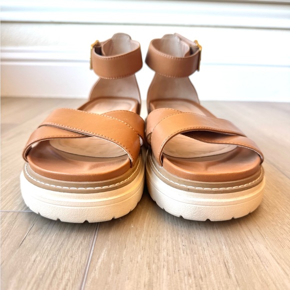 Cole Haan Fraya Platform Sandals Pecan Leather 7.5 Ankle Straps Buckle EUC - Picture 6 of 15